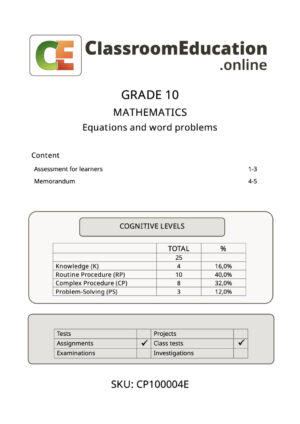 cp100004e equations and word problems 1